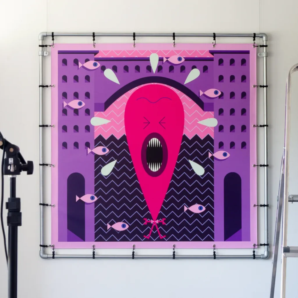 Een dagje aan het strand - Inkjetprint op vinyl 150x150 cm (2019)
